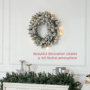 HOMCOM 60cm Flocked Christmas Wreath with Lights Pine Cones Red Berries Green