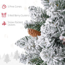 HOMCOM 60cm Flocked Christmas Wreath with Lights Pine Cones Red Berries Green