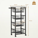 HOMCOM 4-Tier Kitchen Island on Wheels with 4 Pull-Out Baskets, Light Grey