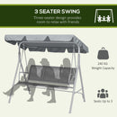 Outsunny Metal Swing Chair Garden Hammock 3 Seater Patio Bench w/ Canopy, Grey