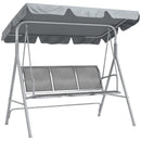 Outsunny Metal Swing Chair Garden Hammock 3 Seater Patio Bench w/ Canopy, Grey