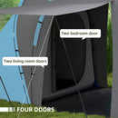 Outsunny 4-6 Man Camping Tent with 2 Bedroom and Living Area, Grey and Orange