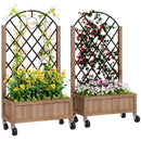 Outsunny Pack of 2 Wooden Raised Bed, Outdoor Planter Box w/ Metal Trellis