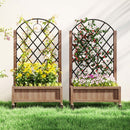 Outsunny Pack of 2 Wooden Raised Bed, Outdoor Planter Box w/ Metal Trellis
