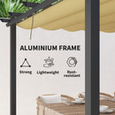 Outsunny 3 x 4m Aluminium Pergola with Retractable Roof, Garden Gazebo Khaki