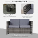 Outsunny Rattan Sofa 2 Seater - Grey
