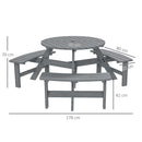 Outsunny 6 Person Fir Wood Table Bench Set Outdoor Garden Patio, Grey
