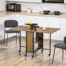 HOMCOM Natural Mobile Drop Leaf Dining Table On Wheels With Storage Shelf