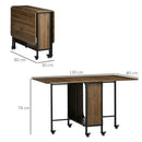 HOMCOM Natural Mobile Drop Leaf Dining Table On Wheels With Storage Shelf