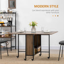 HOMCOM Natural Mobile Drop Leaf Dining Table On Wheels With Storage Shelf