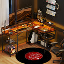 HOMCOM L Shaped Gaming Desk w/ LED Lights and Power Outlets for Small Space
