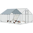 PawHut Walk in Chicken Run w/ Cover, Hanging Feeder, Perch for 12-18 Poultry