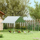 PawHut Walk in Chicken Run w/ Cover, Hanging Feeder, Perch for 12-18 Poultry