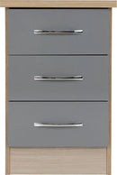 NEVADA 3 DRAWER BEDSIDE - GREY GLOSS/LIGHT OAK EFFECT VENEER