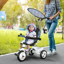 HOMCOM 6 In 1 White Kids Tricycle W/ Removable Handle For 1.5+ Year