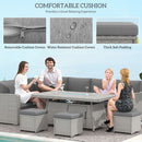 Outsunny 7 Pieces Rattan Garden Furniture Set W/ 50,000 BTU Gas Fire Pit Table