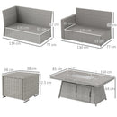 Outsunny 7 Pieces Rattan Garden Furniture Set W/ 50,000 BTU Gas Fire Pit Table