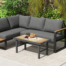 Outsunny Garden Coffee Table with SPC Woodgrain Tabletop, Wood Effect