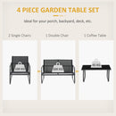 Outsunny 4 Piece Garden Furniture Set Patio Sofa Set w/ Chairs, Glass Top Table