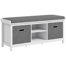 HOMCOM Shoe Bench with Cushioned Seat Fabric Drawers for Entryway Hallway White