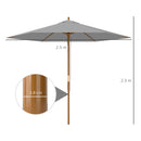 Outsunny 2.5m Wood Garden Parasol Sun Shade Outdoor Wooden Umbrella Canopy