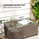 Outsunny Outdoor Coffee Table, Glass Top Rattan Side Table