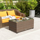 Outsunny Outdoor Coffee Table, Glass Top Rattan Side Table