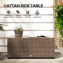 Outsunny Outdoor Coffee Table, Glass Top Rattan Side Table