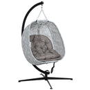 Outsunny Hanging Egg Chair Outdoor Indoor Swing Chair, Folding Basket, Sand