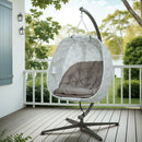 Outsunny Hanging Egg Chair Outdoor Indoor Swing Chair, Folding Basket, Sand