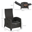 Outsunny Outdoor Recliner Chair w/ Cushion Rattan Reclining Lounge Chair