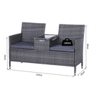 Outsunny Rattan Garden Bench w/ Centre Table 2-Seater -  Grey