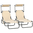 Outsunny 2 Piece Folding Sun Loungers with Adjustable Backrest, Tan Brown
