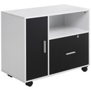 HOMCOM Mobile Office File Cabinet Printer Table with Lockable Drawer and Shelf