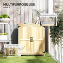 Outsunny Wooden Garden Storage Shed w/Hinged Roof and Shelf, Natural Wood