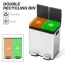 HOMCOM 2 X 20L Dual Kitchen Bin Pedal Bin For Recycling And Waste