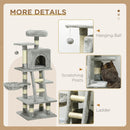 PawHut 132cm Multi-Activity Cat Tree w/ House, Bed, Ladder, Scratch Post - Grey