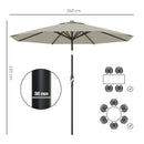 Outsunny Garden Umbrella Parasol Sun Shade Aluminium Light Grey, 2.7M