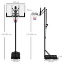 SPORTNOW 2.35-3.05m Basketball Hoop and Stand with Weighted Base and Wheels