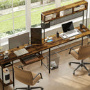 HOMCOM Reversible Corner Desk W/ USB Port, Long Computer Desk For 2 Person