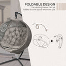 Outsunny Hanging Swing Chair W/ Metal Stand & Side Pocket, Sand