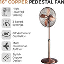 Tower Pedestal Fan with Stand 16"   - Copper