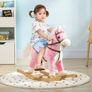 HOMCOM Wooden Ride On Horse, Ride On Pony Gift For Kids 3-6 Years, Pink