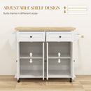 HOMCOM Rolling Kitchen Island Cart with Rubber Wood Top, Spices Cream White