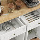 HOMCOM Rolling Kitchen Island Cart with Rubber Wood Top, Spices Cream White