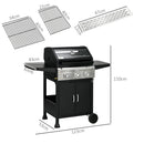 Outsunny 3 Burner Propane Gas BBQ Grill with See-through Lid and Thermometer