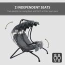 Outsunny Canopy Swing 2 Separate Relax Chairs w/ Handrails, Cup Holders Grey