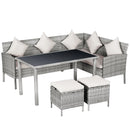 Outsunny Rattan Sofa Set with Coffee Table & Footstools - Grey