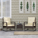 Outsunny Rattan Bistro Set Balcony Furniture With Rocking Chairs, Brown