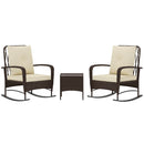 Outsunny Rattan Bistro Set Balcony Furniture With Rocking Chairs, Brown